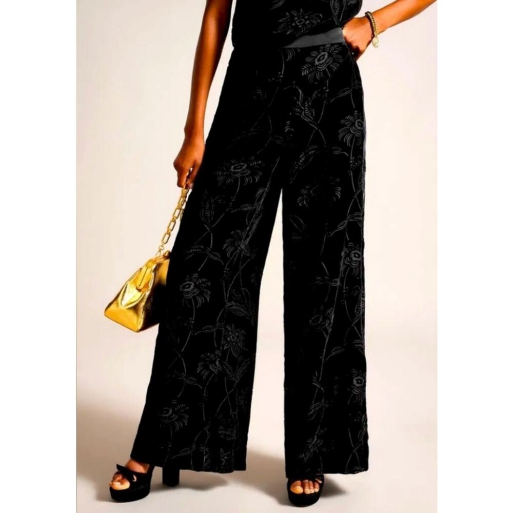 Ted Baker Velvet Floral High Rise Wide Leg Whimsy Cottagecore Witchy Pants 2